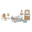 Calico Critters Country Bathroom Set featuring detailed bathtub, toilet, sink with mirror, and bath accessories for dollhouse play.