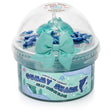 Gummy Shark Jelly Creme Slime in container with shark fimo slices, whale shark charms, and blue bow on top.