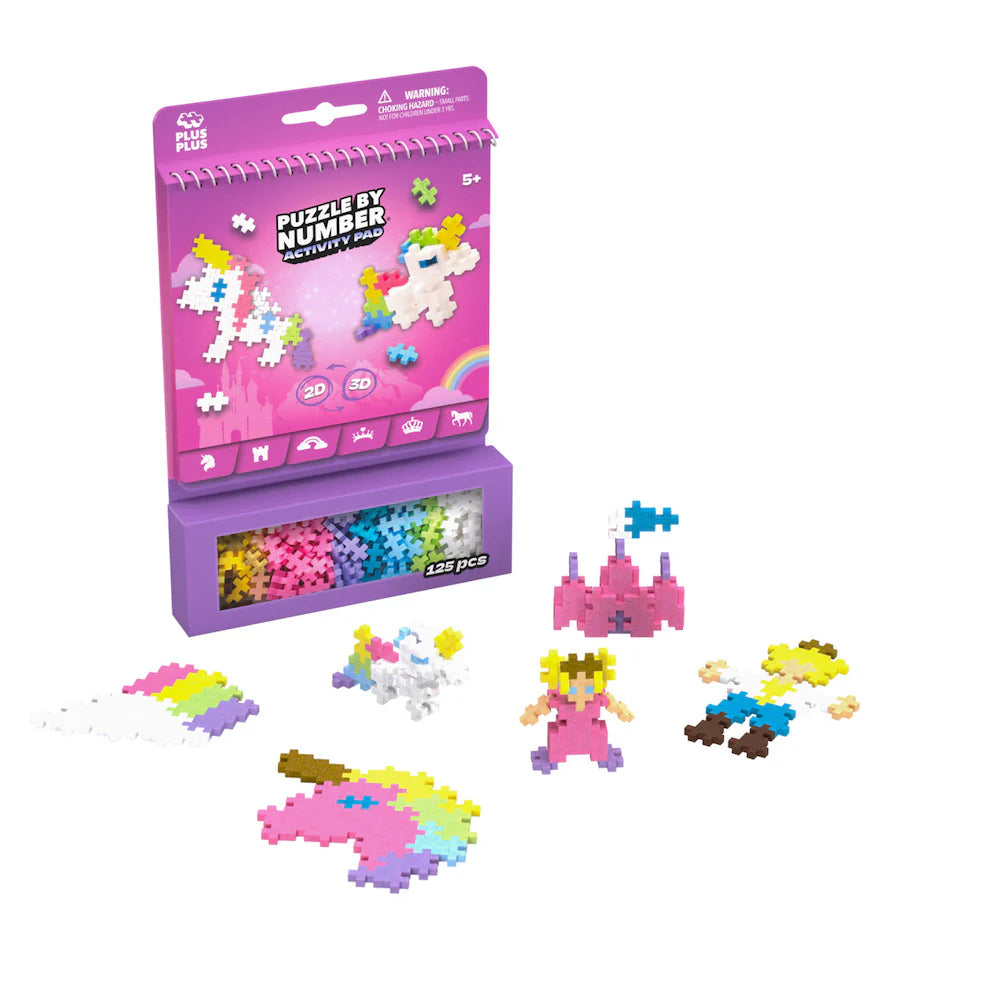 Plus Plus Activity Pad | Fairy Tale with 125 colorful pieces to build princess, unicorn, and castle designs in 2D and 3D.