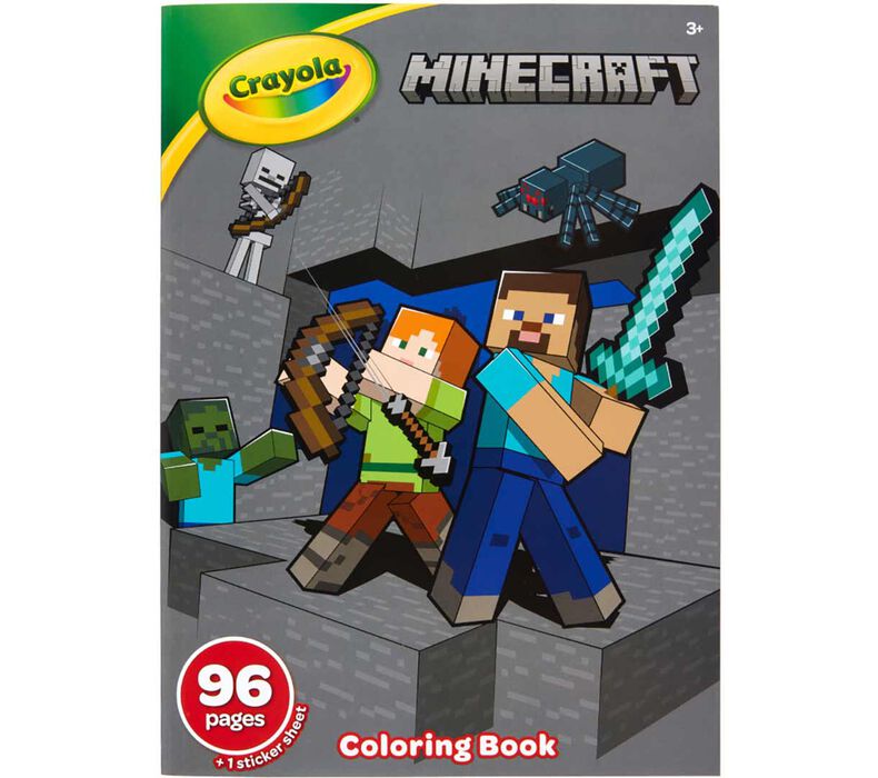 Crayola Minecraft Coloring Book with 96 pages featuring Minecraft characters and scenes for creative coloring fun.