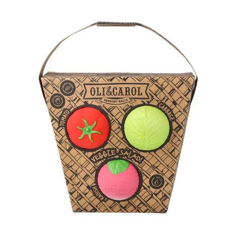 Eco-friendly sensory veggie balls set with tomato radish and cabbage shapes for baby teething and play development