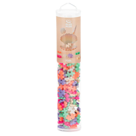 Plus Plus Pearl 240pc set in clear tube with colorful interlocking pieces for creative STEM play and fine motor skill development.