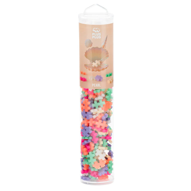 Plus Plus Pearl 240pc set in clear tube with colorful interlocking pieces for creative STEM play and fine motor skill development.