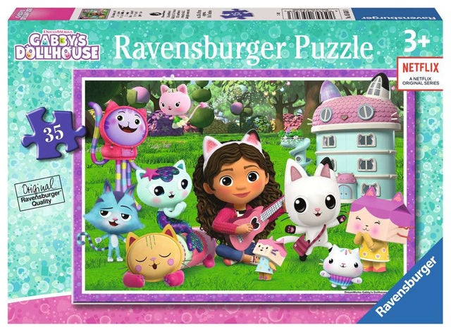 35pc Gabby's Dollhouse Puzzle showing Gabby and Gabby Cats in the magical garden with vibrant colorful pieces.