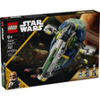 LEGO Star Wars Jango Fett's Starship building set with rotating wings, cockpit, and minifigures for imaginative space battles.