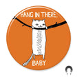 Hang in There Baby Cat Magnet with white cat hanging on branch on orange background, 2.25 inches, recycled materials.