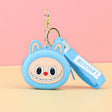 Labubu Head Coin Purse in blue with a cheerful face and keyring attachment for easy carrying and safe coin storage.