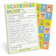 Scavenger hunt notepad for kids with fun prompts and colorful stickers to inspire indoor and outdoor adventures.