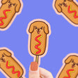 Corn Dog Sticker featuring a cute dog face on a corn dog, printed on durable, waterproof vinyl.
