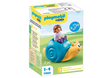 123 Rocking Snail toy with rattle feature and a Playmobil figure, designed for children ages 1 1/2 and up.