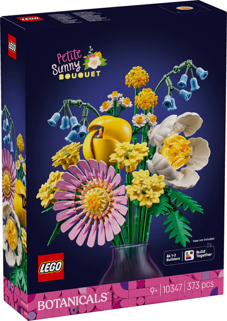 LEGO Botanicals Petite Sunny Bouquet featuring pastel spring flowers like pink gerbera and bluebells in buildable stems