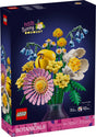 LEGO Botanicals Petite Sunny Bouquet featuring pastel spring flowers like pink gerbera and bluebells in buildable stems