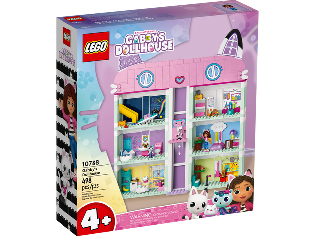 LEGO Gabby Gabby's Dollhouse playset with mini-doll, animal figures, and colorful dollhouse rooms for kids 4 and up