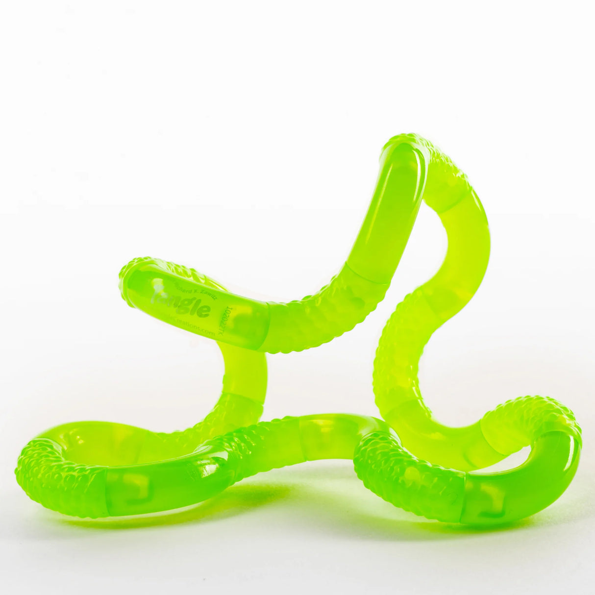 Tangle | Glow in the Dark bright green glowing fidget toy with textured curved sections for twisting and turning fun.