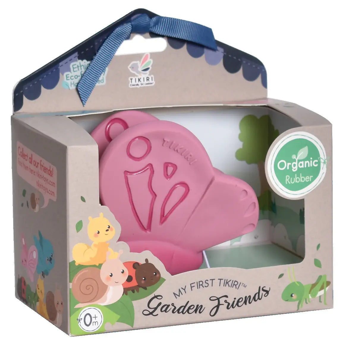 Organic Rubber Teether Rattle | Butterfly made from natural rubber with enclosed rattle for soothing teething babies.