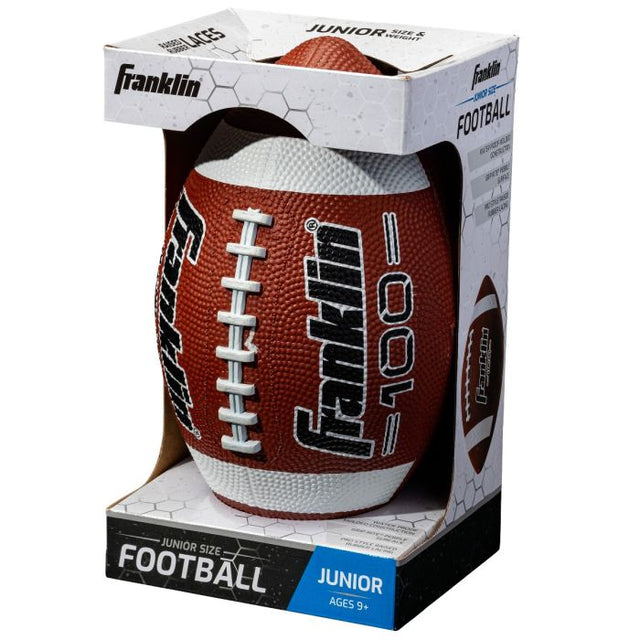 Grip-Rite 100 Junior Rubber Football in packaging with pro style laces and grip pebble surface, junior size for ages 9 and up.