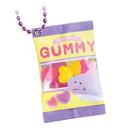 Gummy Shark Keychain showing a small, colorful gummy bag toy with a shark design and purple ball chain attachment