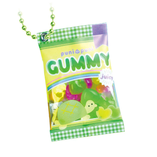 Gummy Turtle Puripuri Keychain shaped like a colorful gummy bag with a cute turtle design and attached chain.