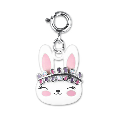 Boho Bunny Charm featuring a cute white bunny with pink ears and a jeweled headband enamel and acrylic design.
