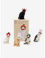 Blind box contains one of 5 mystery cat wearing a hat figures.