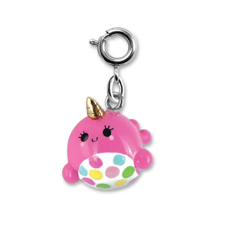Pink Narwhal Charm with 3D enamel, glitter, and gold horn, perfect for Charm It bracelets or necklaces.