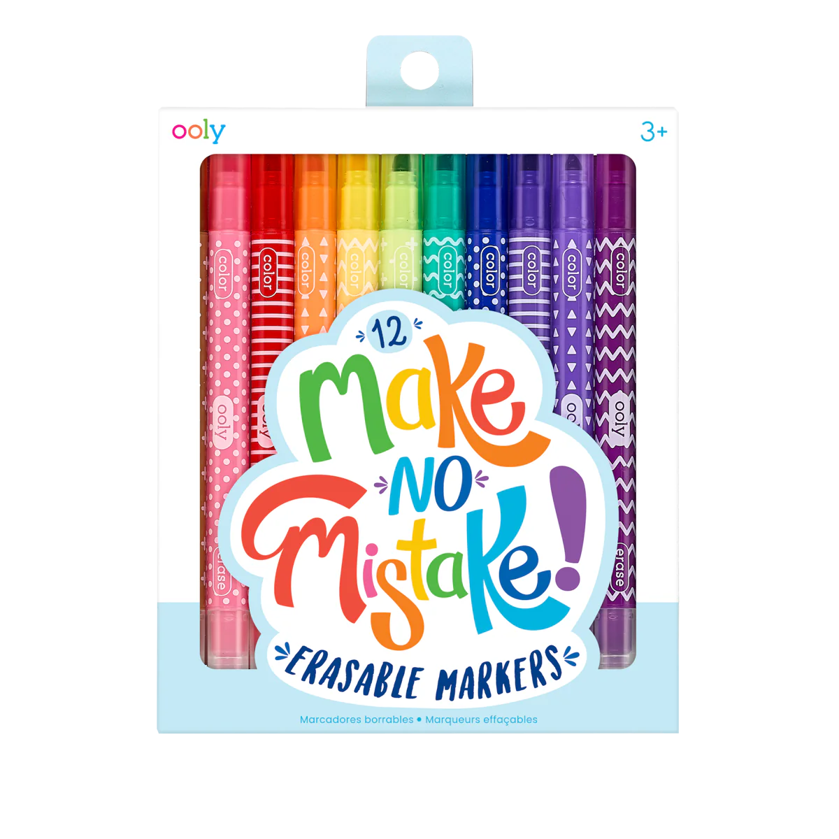 Make No Mistake Erasable Markers twelve vibrant colors with dual tips for coloring and erasing mistakes easily.