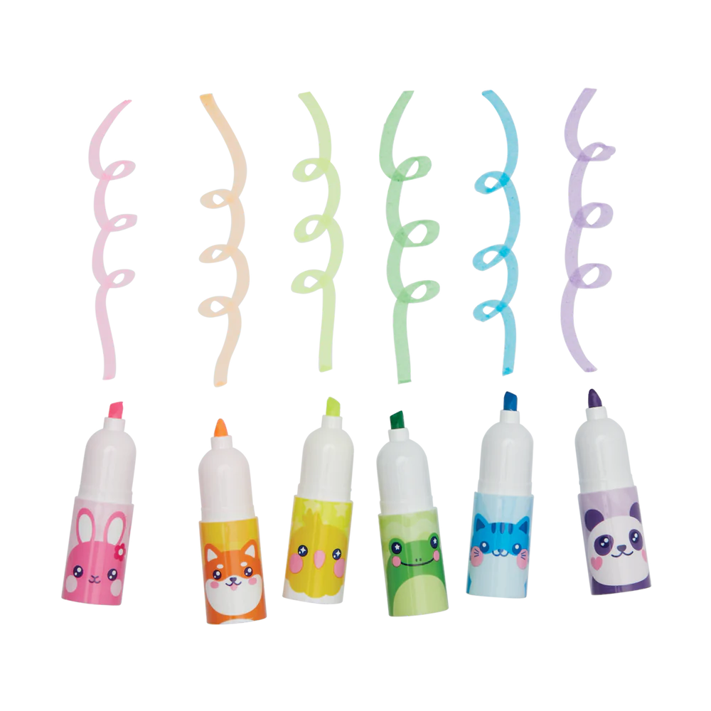 Hey! Critters Stacking Highlighters six neon mini stackable animal-themed highlighters with colorful squiggle marks
