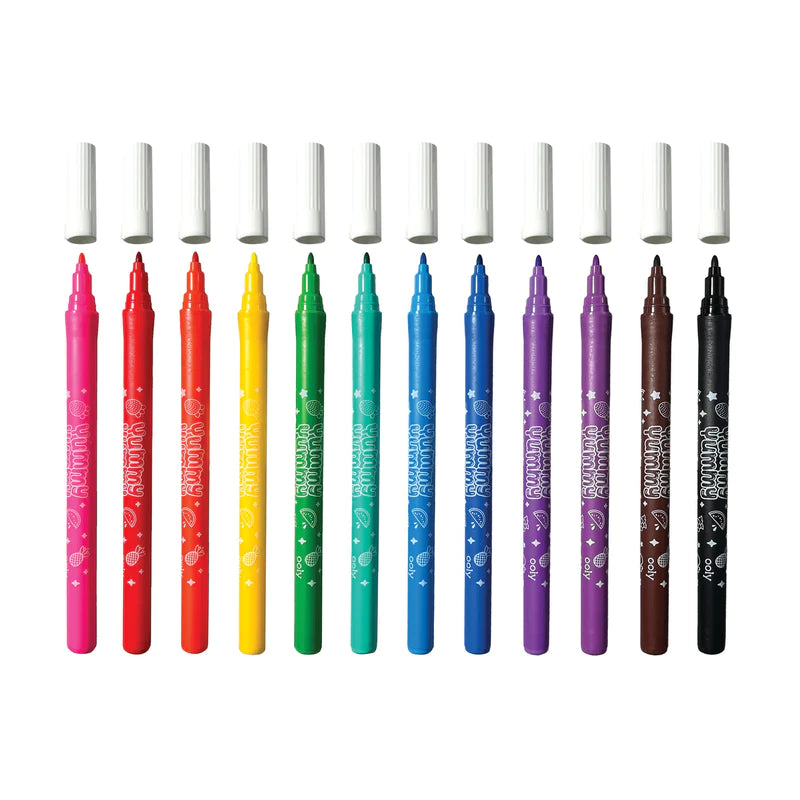 Yummy Yummy Scented Markers set of 12 colorful, washable markers with fruity scents and pointed tips for artists.