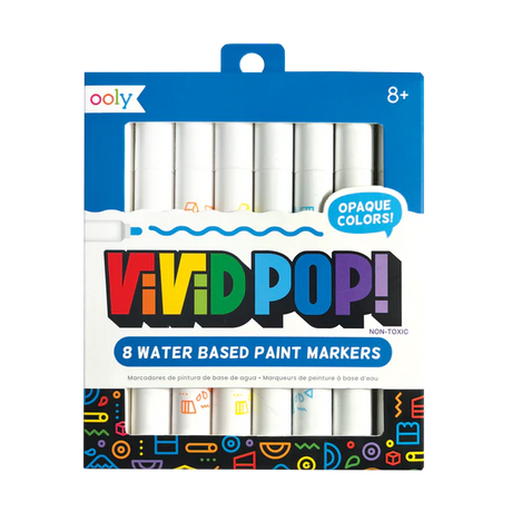 Vivid Pop! Paint Markers set of 8 opaque water-based acrylic markers for multi surface art projects and crafts.