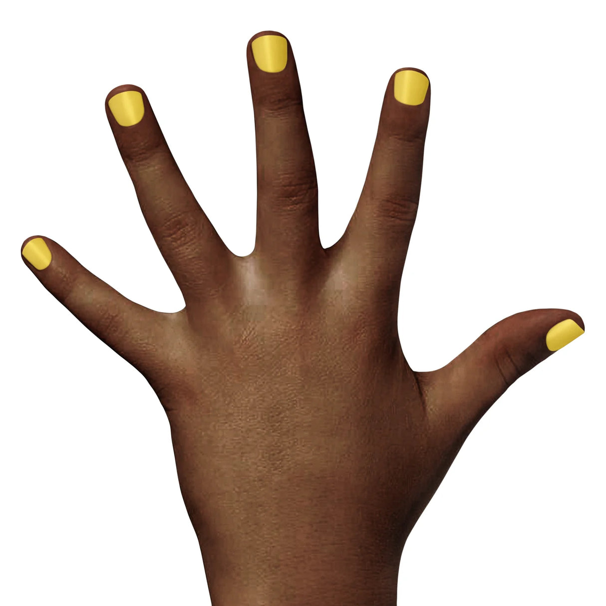 Hand with nails painted in sunshine yellow using Nail Polish Scented Banana Besties, a non-toxic, fruity scented polish.