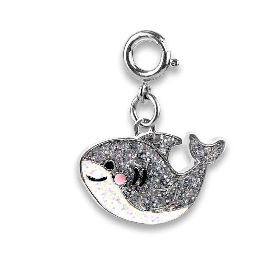 Glitter Shark Charm featuring a sparkly enamel shark with glitter details and a silver-tone base metal clasp.
