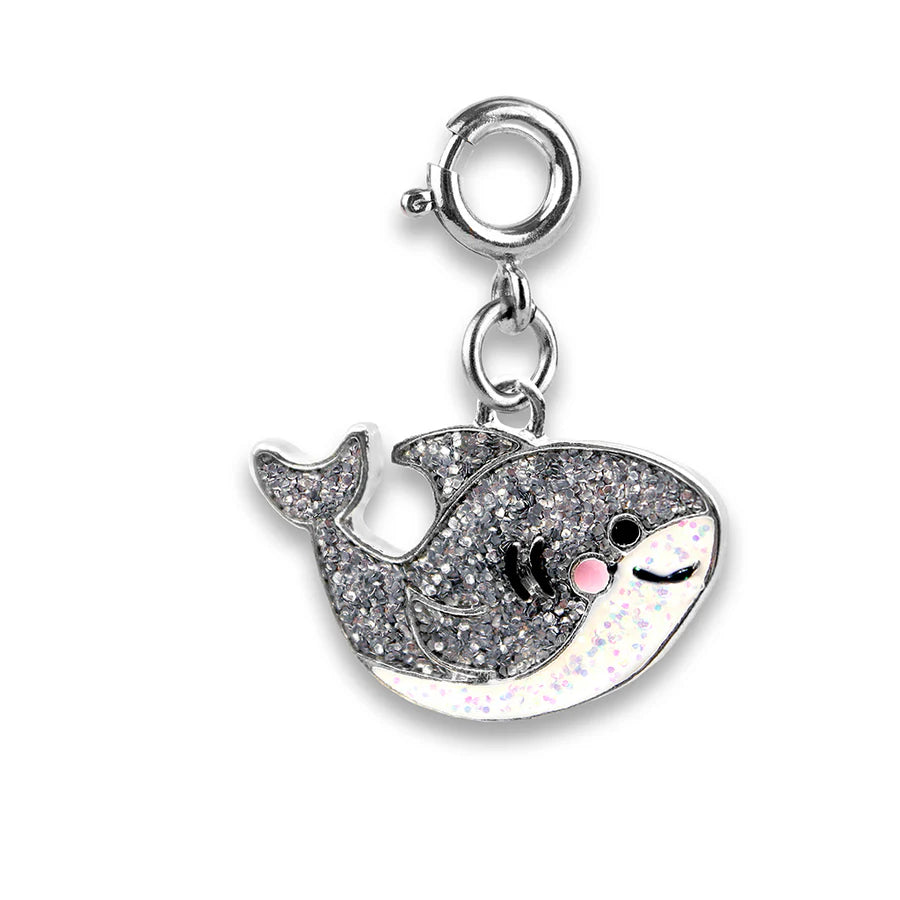 Glitter Shark Charm with silver enamel and sparkling glitter, perfect for adding fun to any Charm-It collection.