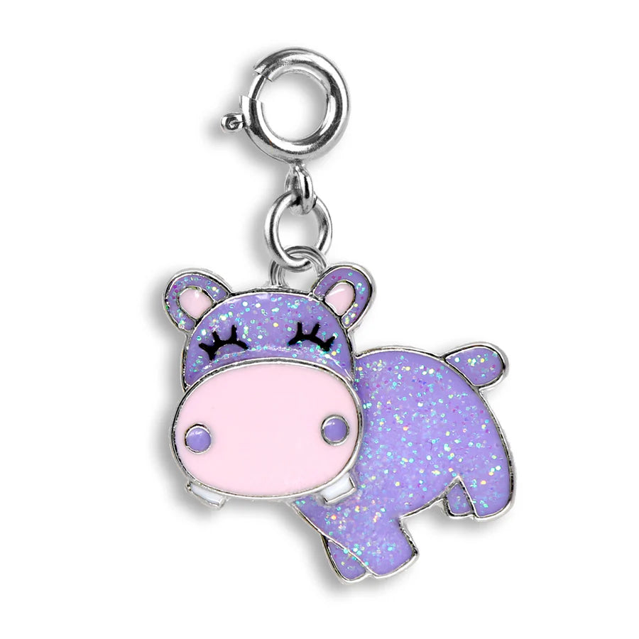 Glitter Swivel Hippo Charm in purple enamel with glitter and swivel clasp, perfect for Charm-It collections.