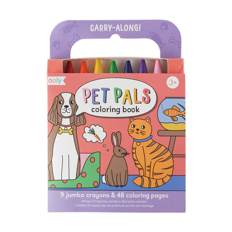 Carry Along Pet Pals coloring book with 9 jumbo crayons and 48 pet-themed pages in a portable case for kids 3 and up.
