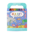 Carry Along Sea Life coloring book with 9 jumbo crayons and 48 sea creature pages in a portable carrying case.