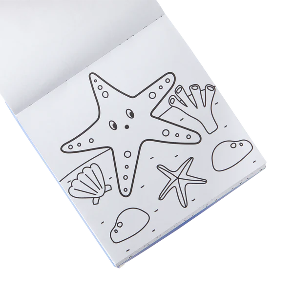 Carry Along Sea Life coloring book page featuring a starfish and sea creatures for kids to color on the go.