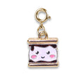 Gold Glitter S'mores Charm with a smiling marshmallow, enamel and glitter detail, perfect for bracelets and necklaces.