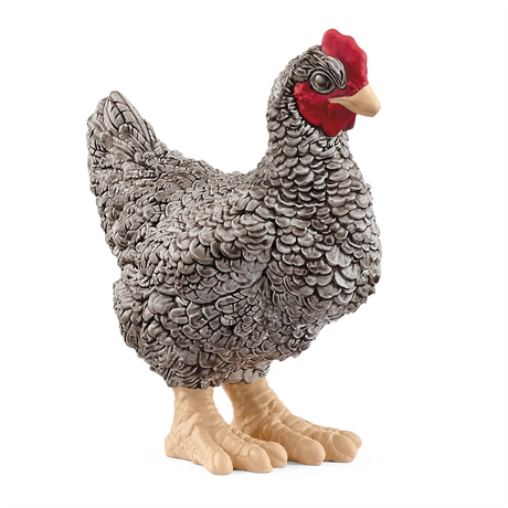 Plymouth Rock Chicken figurine with detailed feathers and red comb, showcasing a lifelike farm animal design.