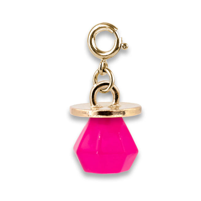 Gold Candy Ring Charm featuring a bright pink 3D poly resin candy with gold-toned metal accents and clasp.
