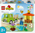 LEGO DUPLO playset with bees, beehive, flowers, watering can, truck, and two figures for ages 2 and up