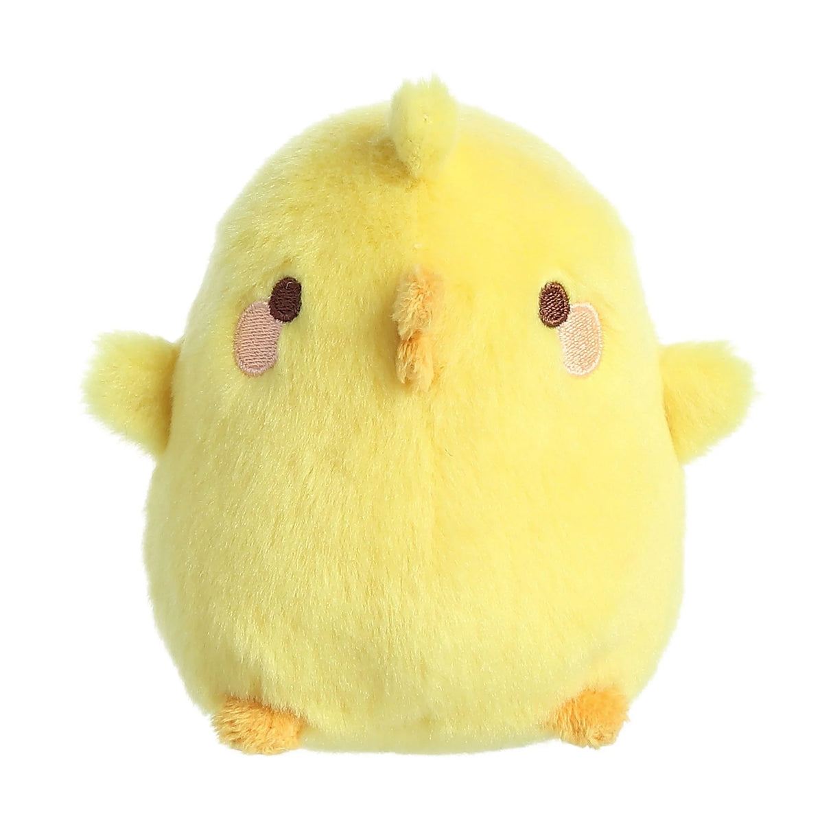 Molang Piu Piu plush toy, a soft, bright yellow baby chick with embroidered eyes and a cute expression.