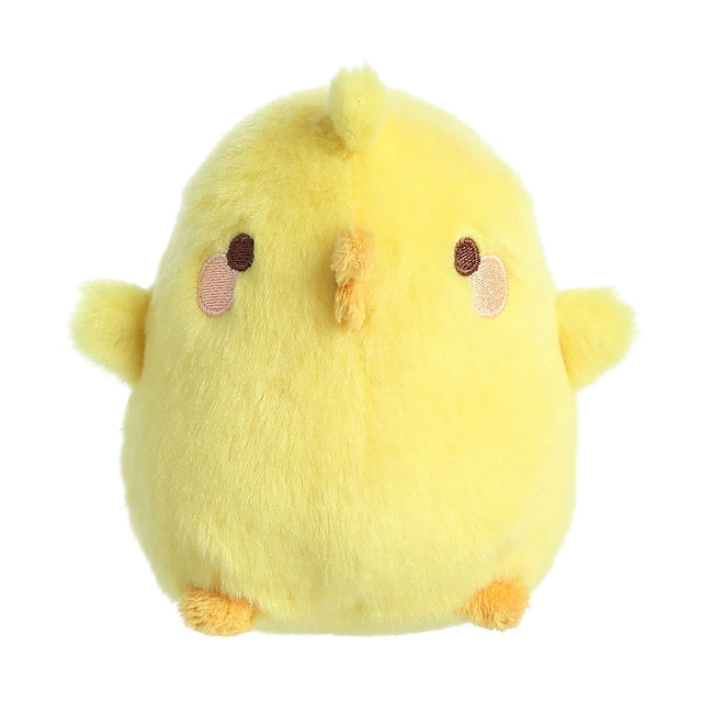 Molang Piu Piu plush toy, a soft, bright yellow baby chick with embroidered eyes and a cute expression.