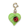 Gold Glitter Little Ladybug Charm with red ladybug on glittery green leaf pendant and gold clasp accessory.