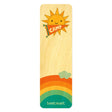 Sunny Camp Wood Bookmark featuring a cheerful sun and colorful stripes, hand-crafted from birch wood, 2" x 6.5".