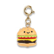 Gold Cheeseburger Charm with smiling 3D layers, enamel details, and base metal clasp for burger and BBQ fans.