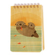 Mini Wood Notebook | Otters with spiral binding, birch wood cover, and playful otter design on front cover.