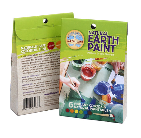 Petite Natural Earth Paint Kit with 6 vibrant colors and natural paintbrush for safe, non-toxic earth paint fun.