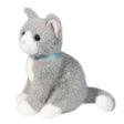 Grey Cat Mini plush toy with soft gray fur, white accents, pink nose, brown eyes, and sky blue collar sitting upright.