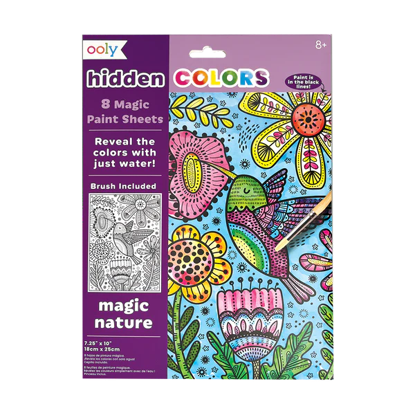 Hidden Colors Magic Nature paint sheets with bird and flowers reveal vibrant colors using water and included brush.