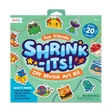 Shrink-Its! Fun Friends DIY Shrink Art Kit with 20 pre-cut plastic charms including tacos, snails, and mushrooms.